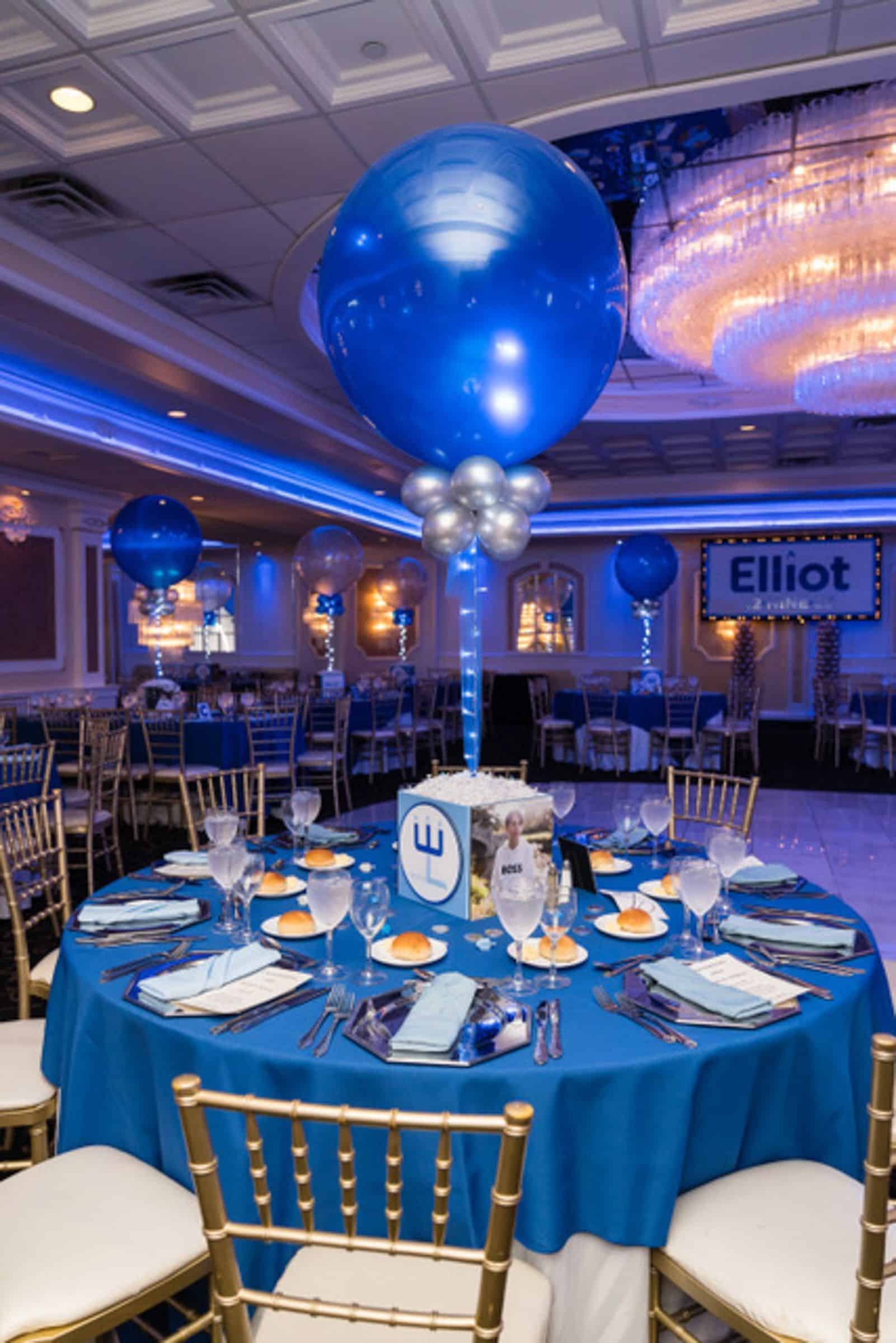 Chanukkah Themed Bar Mitzvah Cube Centerpieces with Custom Logo, Photos, and LED Balloons