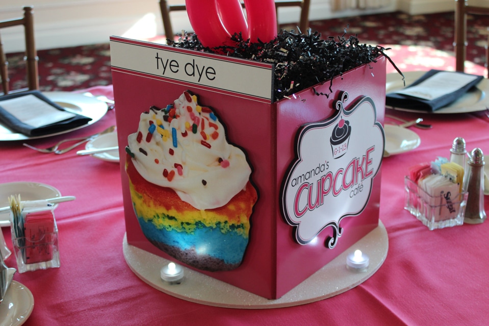Cupcake Themed Photo Cube Centerpiece with Custom Logo and Cupcake Images