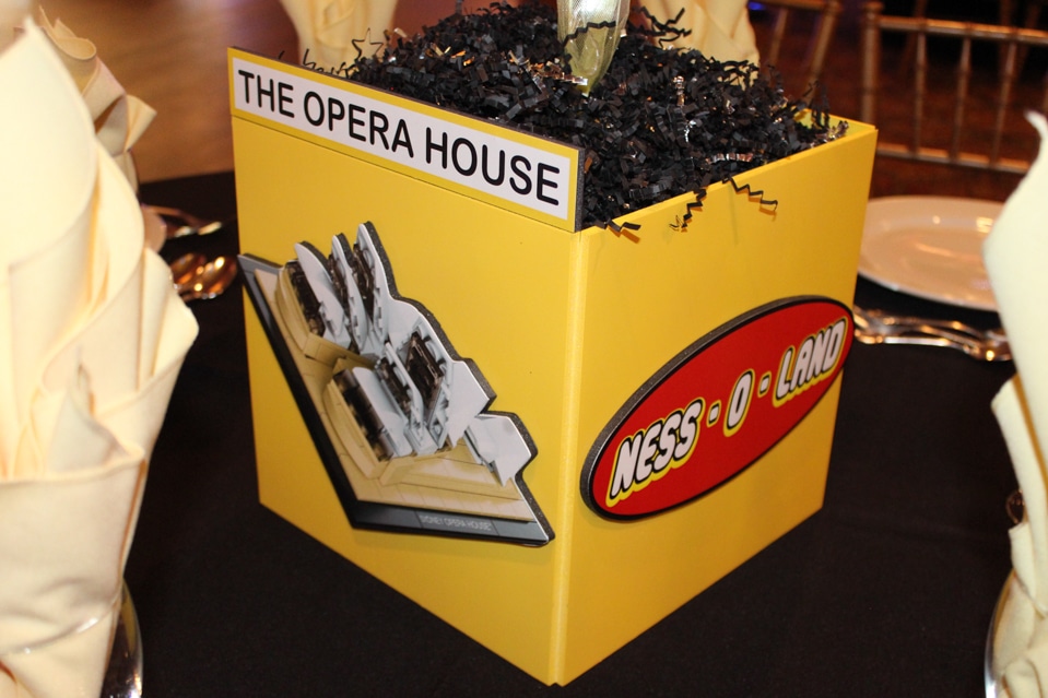Lego Themed Photo Cube Centerpiece with Custom Logo and Photo Cutouts