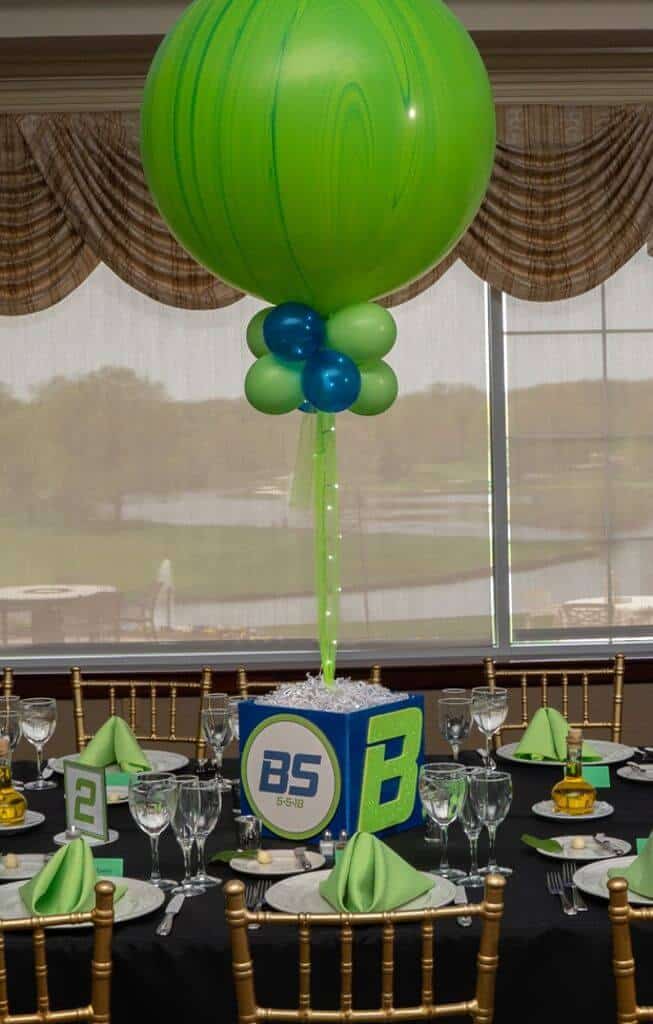 Bar Mitzvah Cube Centerpiece with Initial, Logo and 3' Balloons