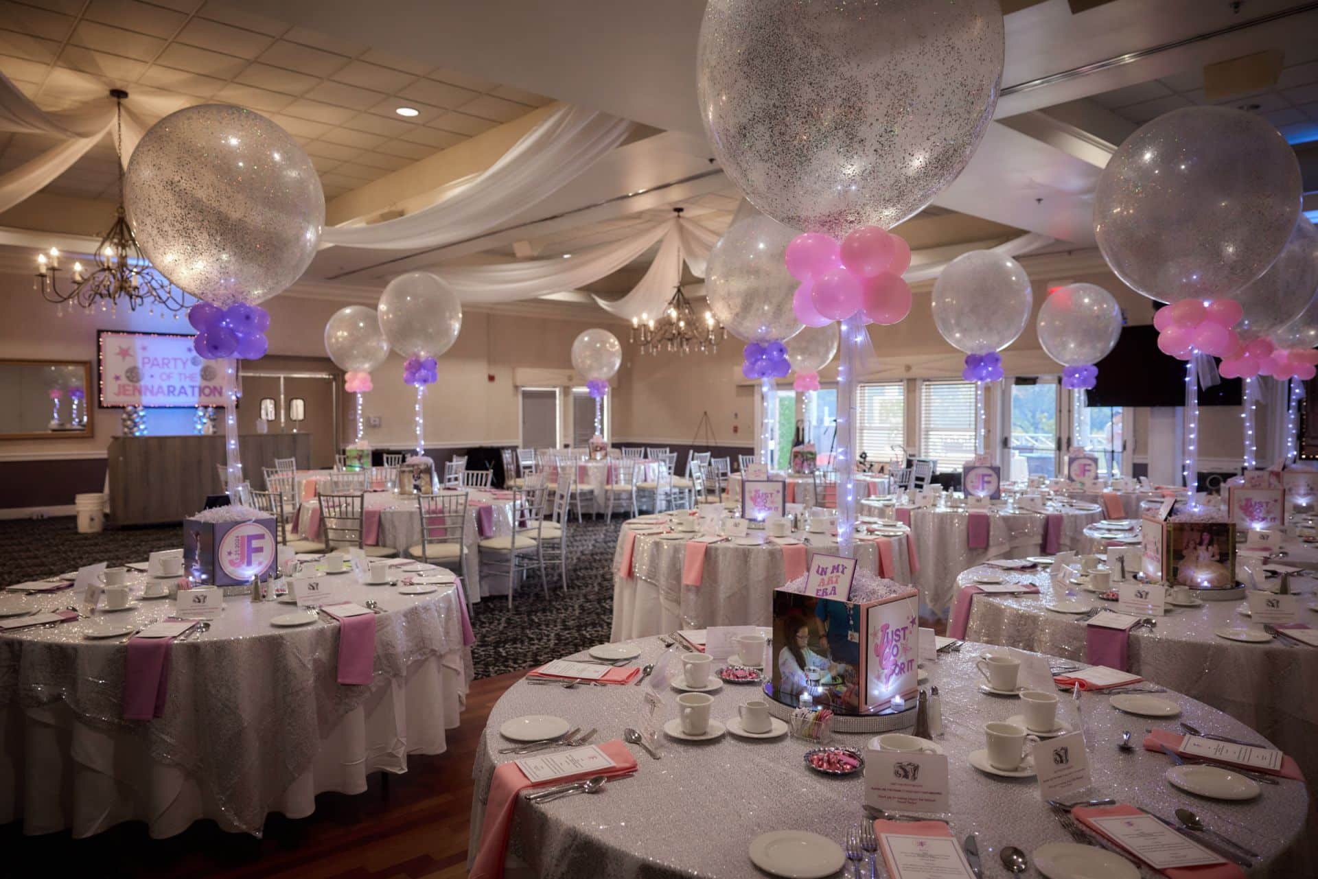 Custom Photo Cubes with 3 ft Balloons for a Taylor Swift Bat Mitzvah