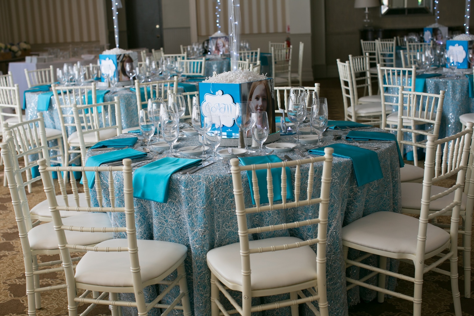 Bat Mitzvah Cube Centerpiece with Photos, Custom Logo and Bling Base