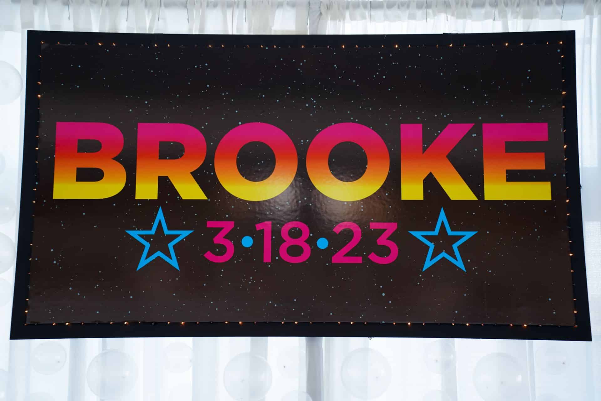 Custom Printed Name Backdrop with Logo and Date for Neon Themed Bat Mitzvah