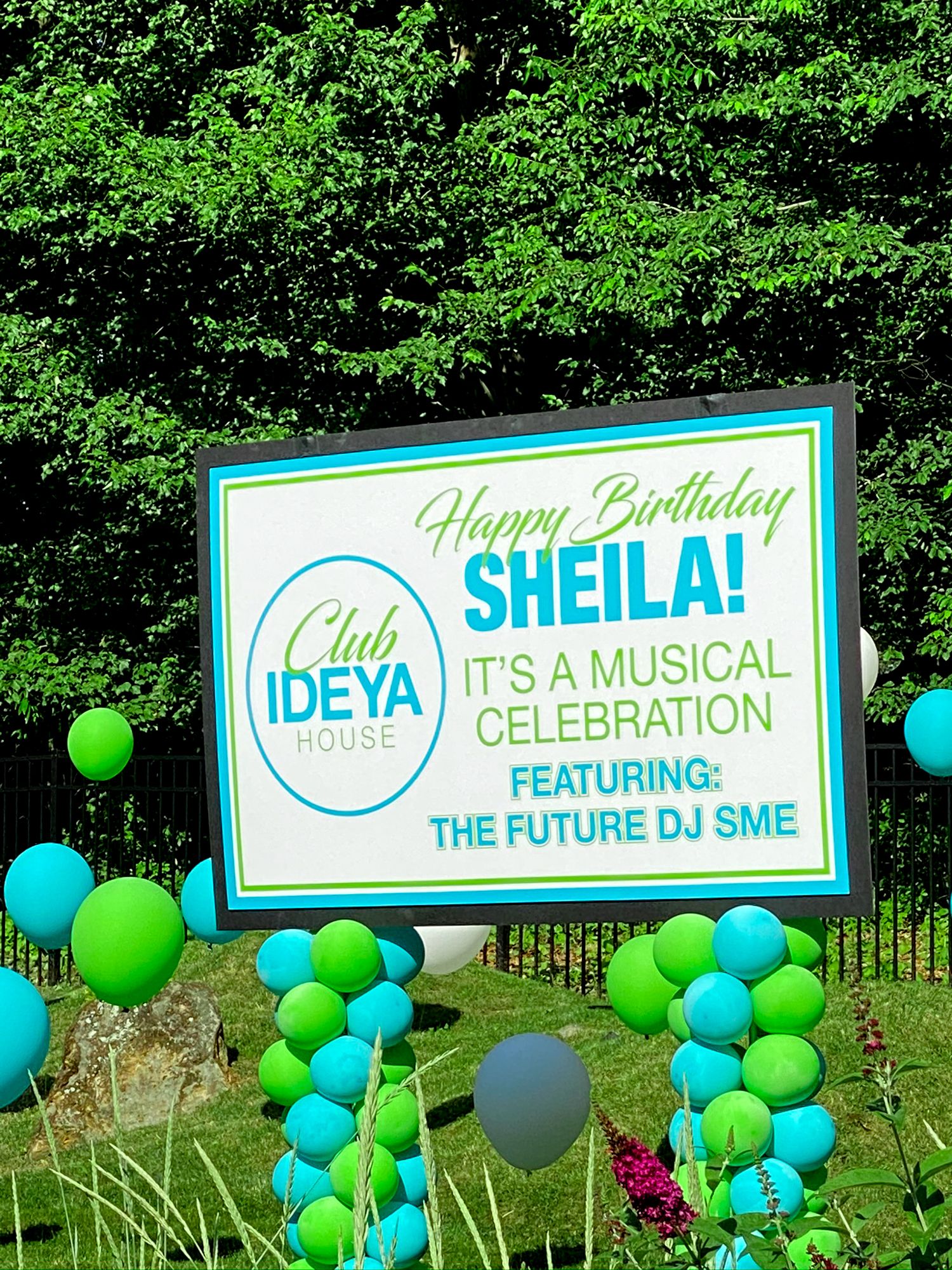 Custom Birthday Sign on Balloon Columns for Outdoor Party