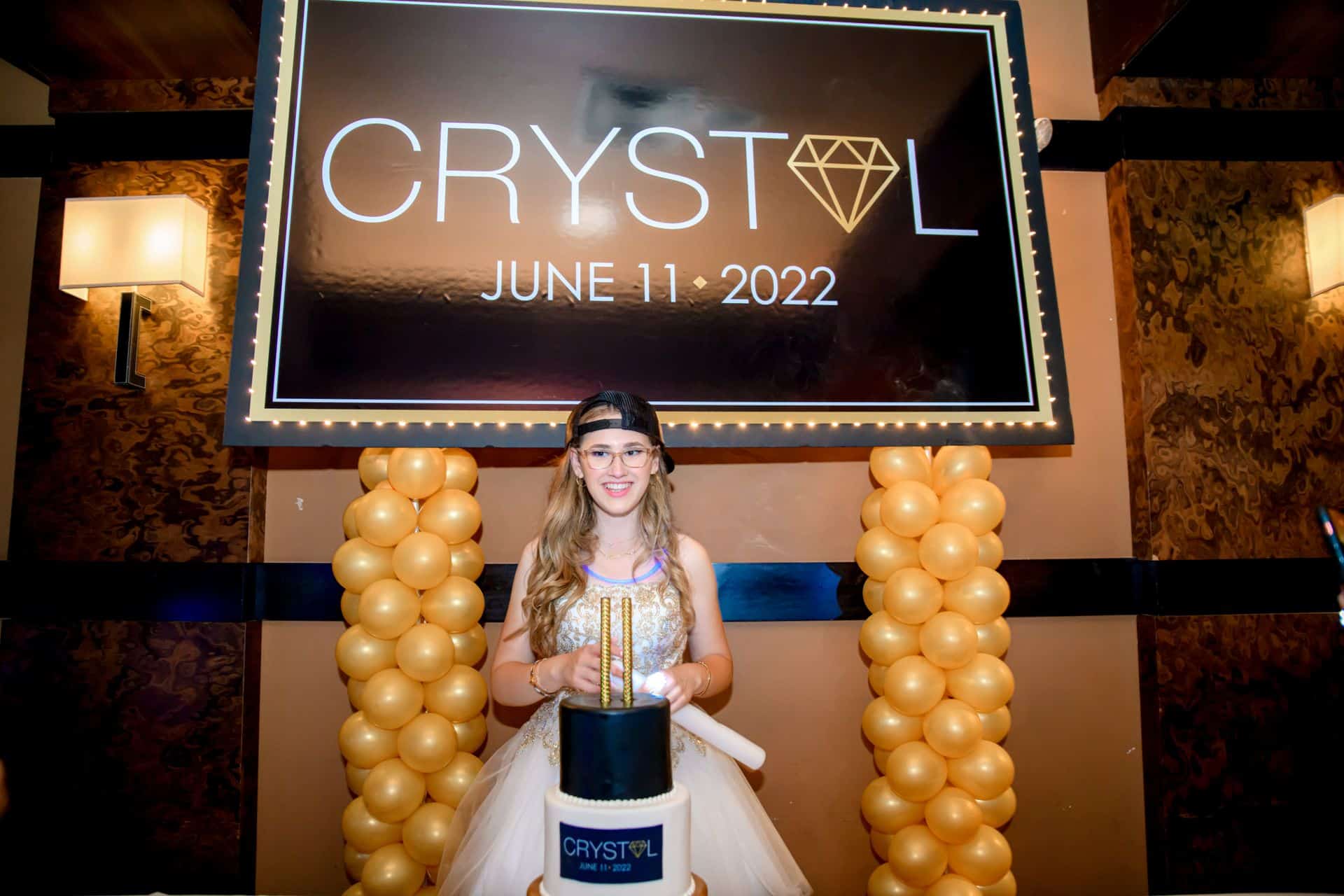 Custom Bat Mitzvah Logo Sign with Lights on Balloon Poles