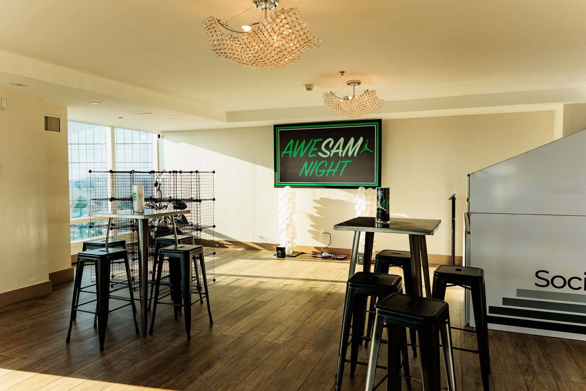 Bar Mitzvah Custom Printed Sign with Lights and Balloon Columns at Kanopi