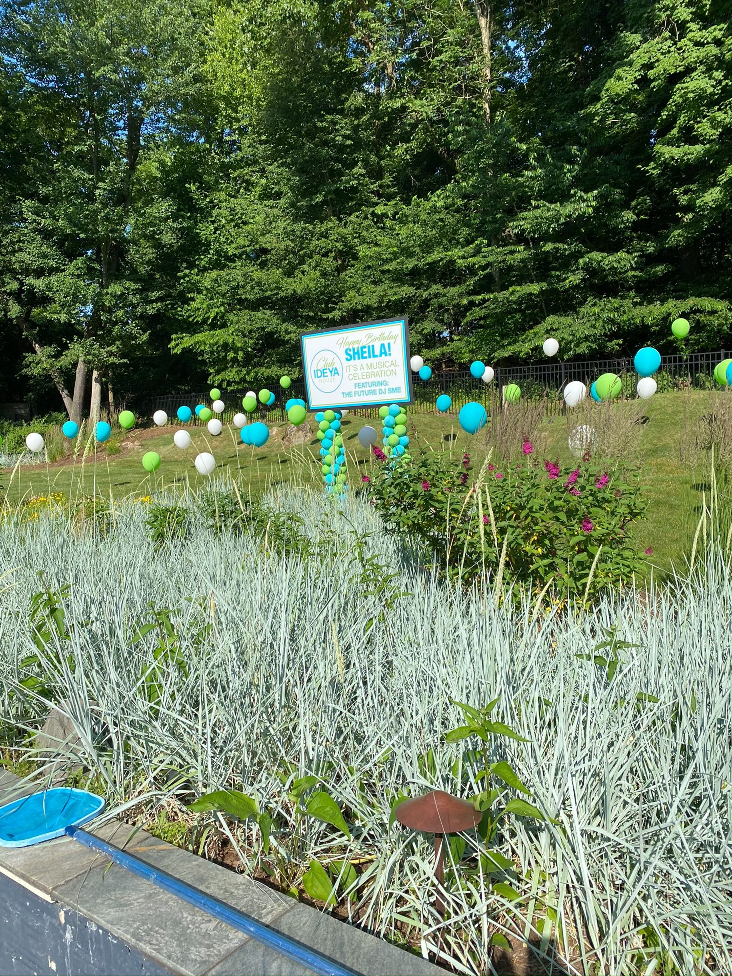 Custom Outdoor Sign with Balloon Scape for Birthday Party