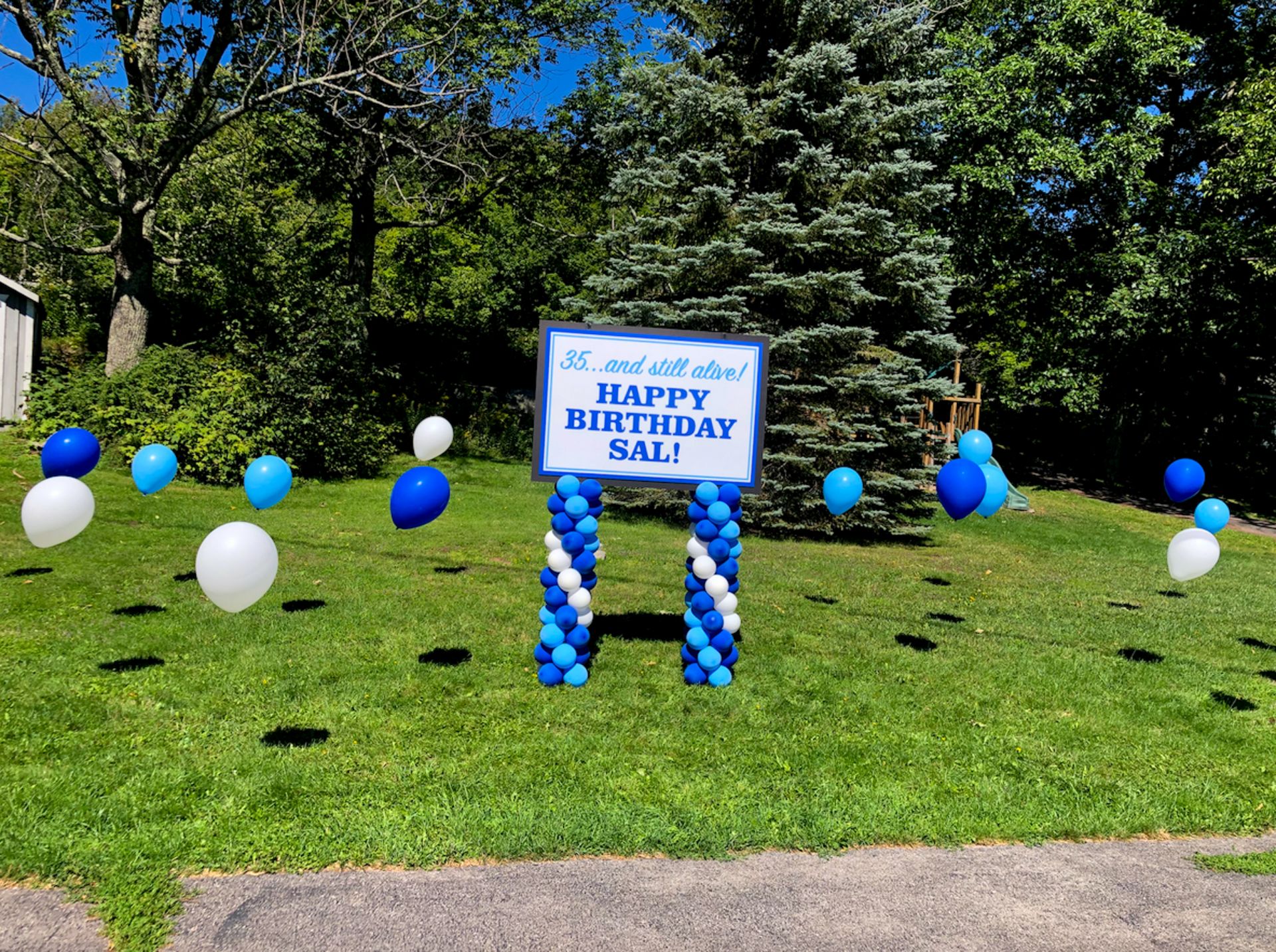 Custom Outdoor Sign with Balloon Scape for Drive By Birthday