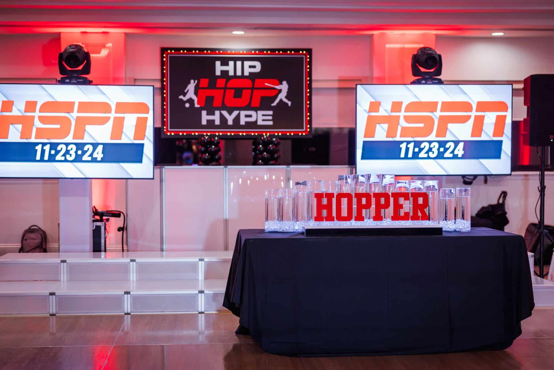 Sports Themed Sign Behind DJ at Shackamaxon Country Club