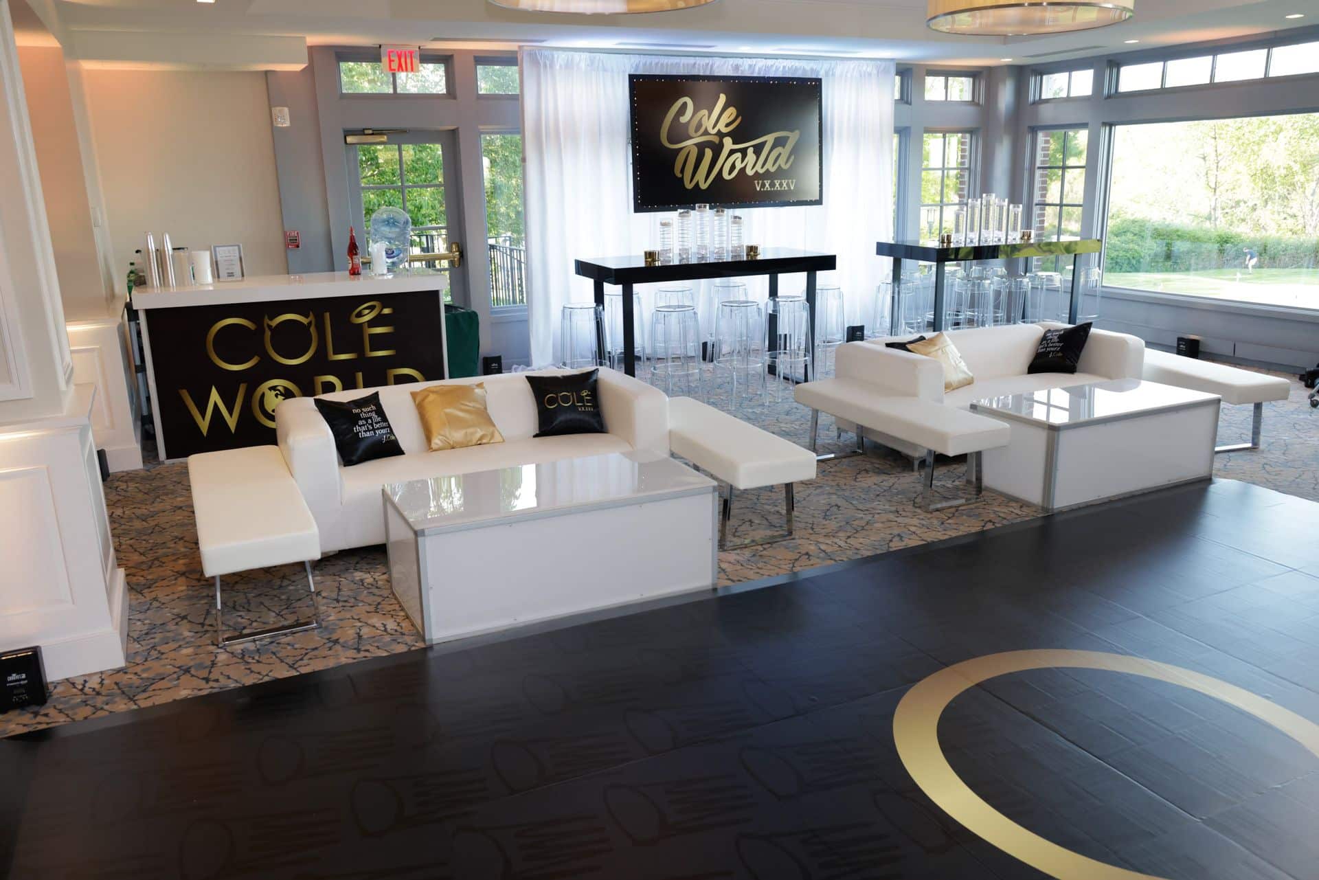 Custom Printed Signage on LED Drape Behind Lounge at Fairview Country Club