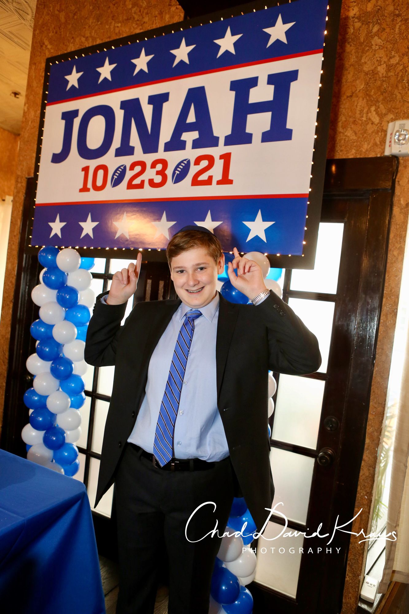 Football Inspired LED Custom Printed Backdrop and Balloon Columns for Bar Mitzvah Decor