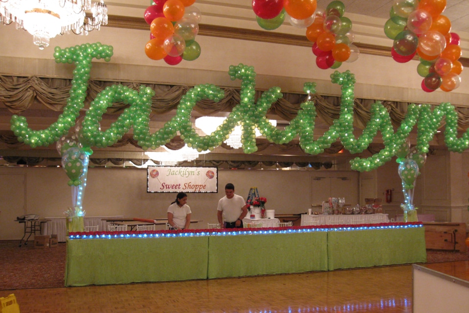 Lime Green Bat Mitzvah Name in Balloons