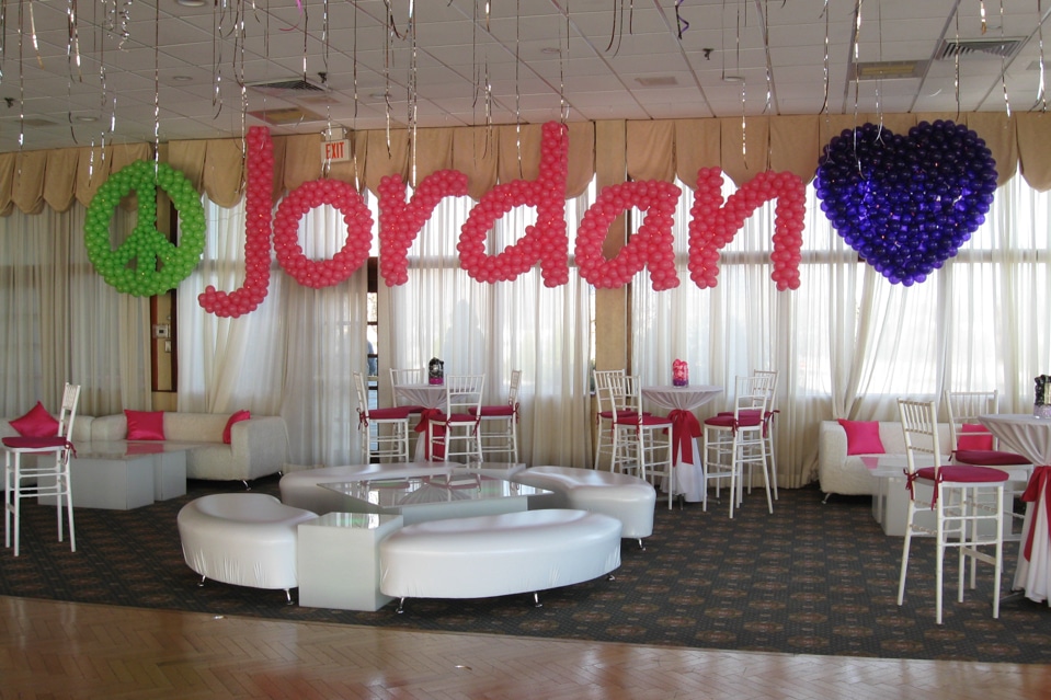 Peace Sign and Heart Balloon Sculpture with Name in Balloons