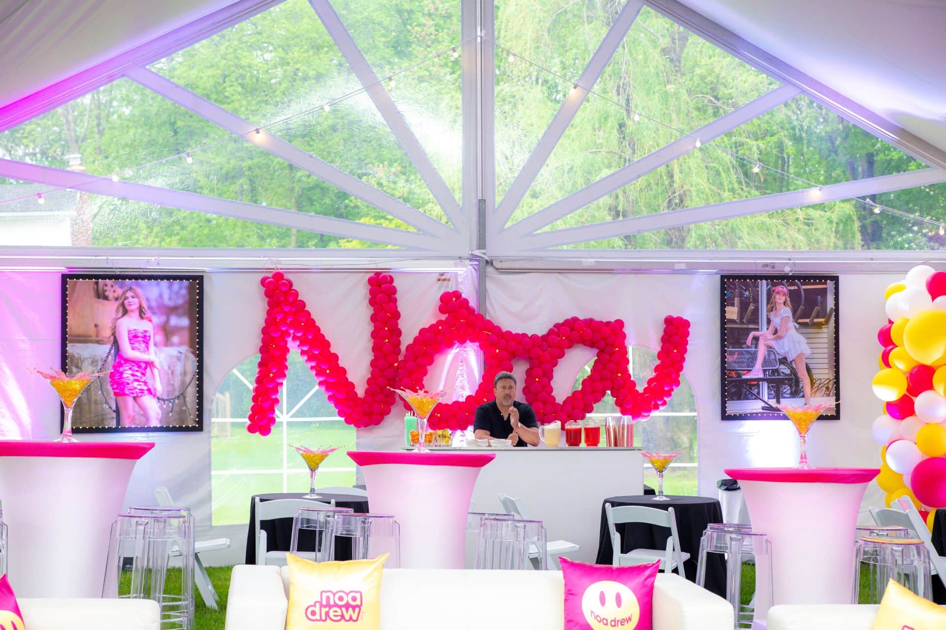 Bat Mitzvah Name in Balloons with Blowup Photos for Tent Bat Mitzvah