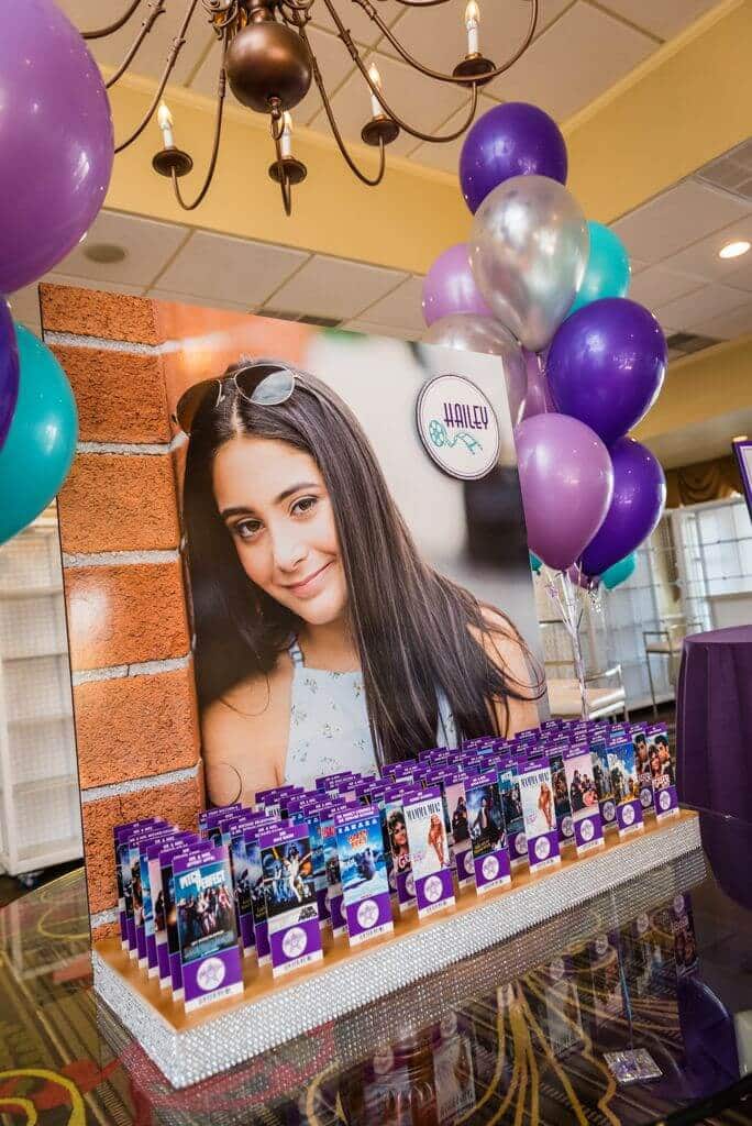 Blowup Photo Seating Card Display with Custom Movie Ticket Place Cards