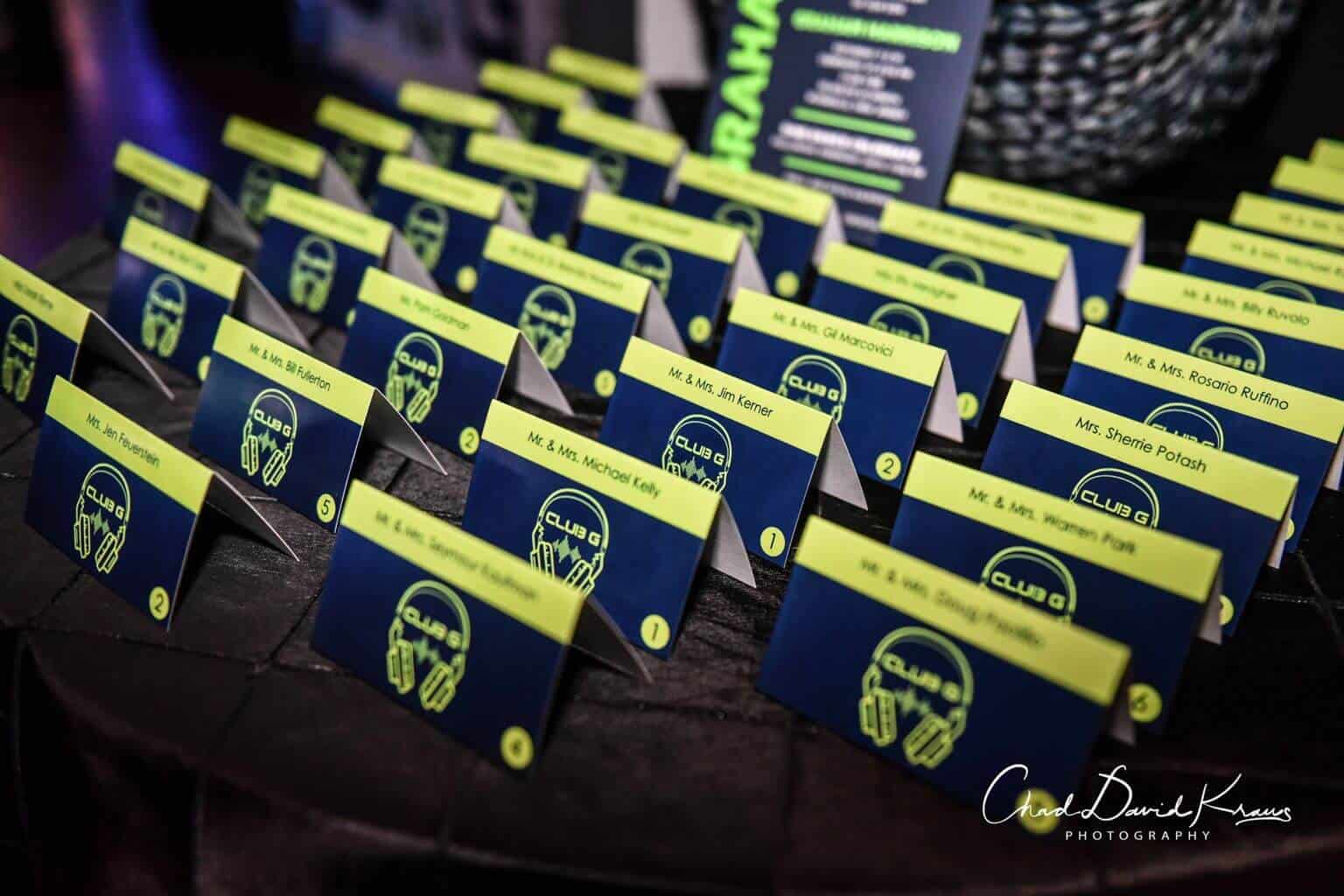 Club Themed Bar Mitzvah Place Cards with Custom Logo