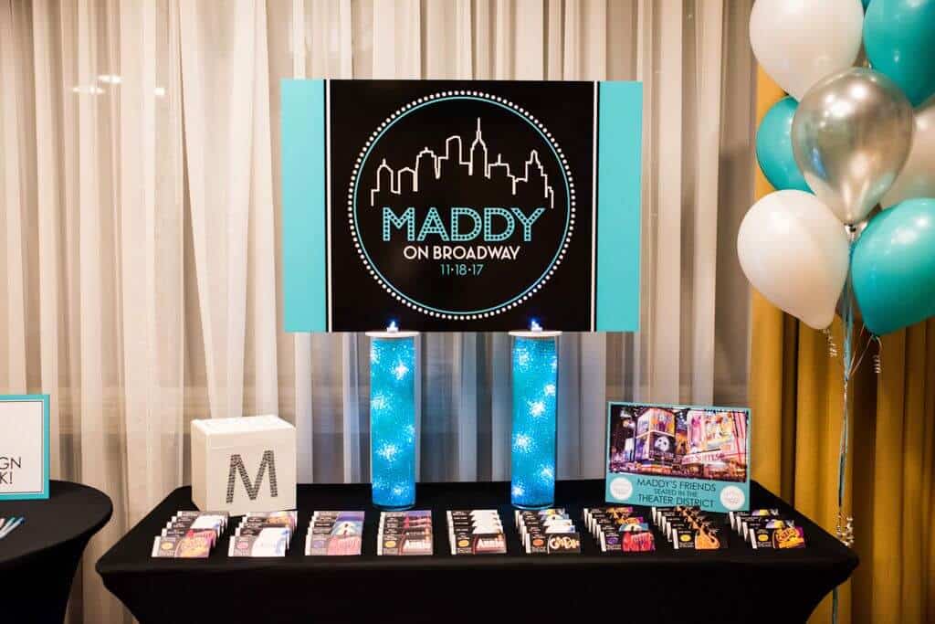 Broadway Seating Card Display with LED Vases and Custom Logo