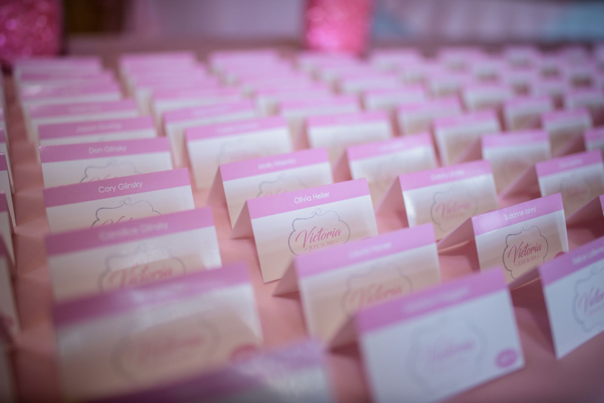 Custom Light Ping Logo Place Cards for Sweet Sixteen