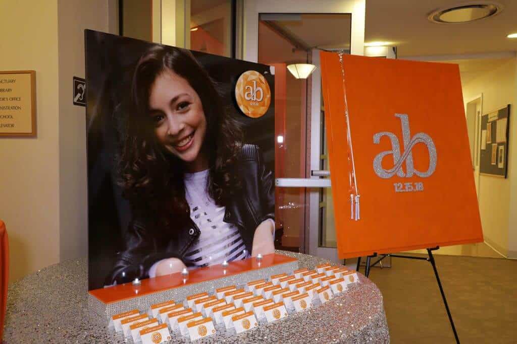 Bat Mitzvah Seating Card Display with Blowup Photo and Logo Cutout