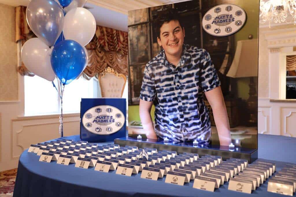 Bar Mitzvah Seating Card Display with Blowup Photo and Logo Cutout
