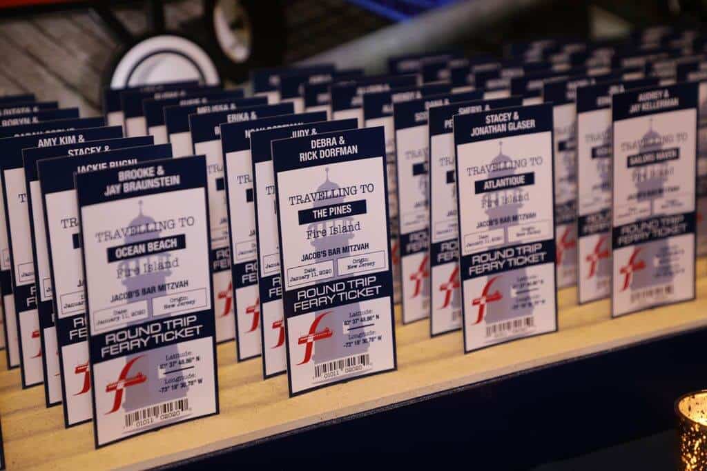 Custom Ferry Ticket Seating Cards for Fire Island Themed Bar Mitzvah