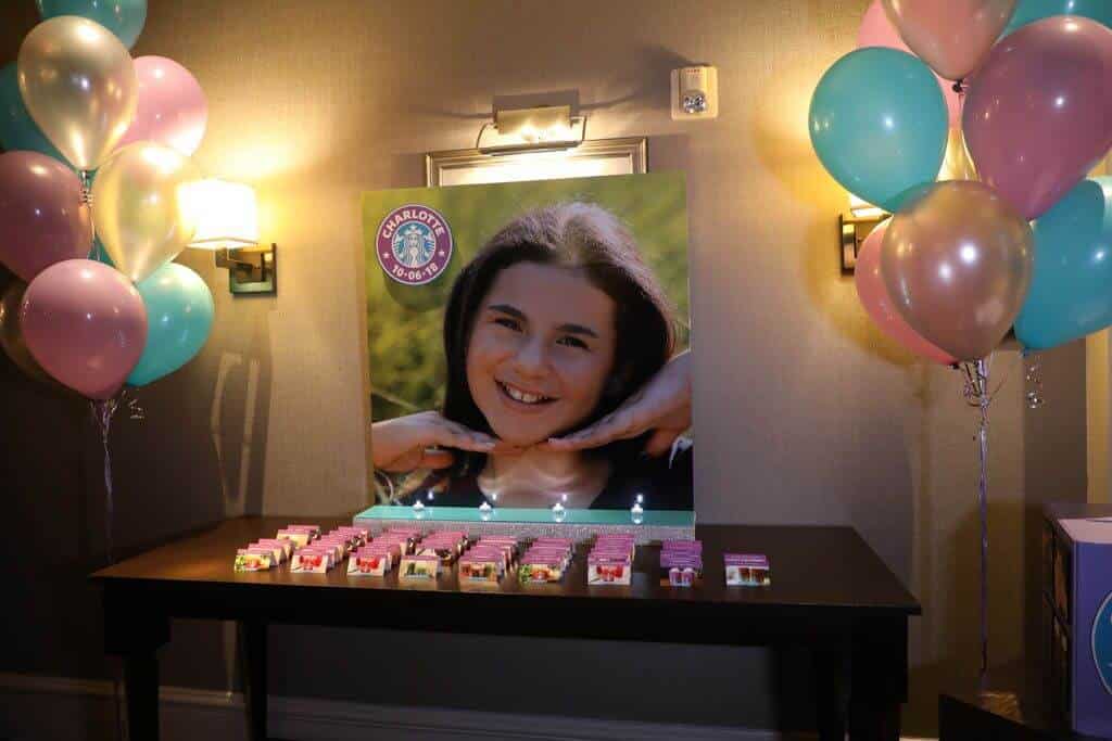 Bat Mitzvah Seating Card Display with Blowup Photo and Logo Cutout