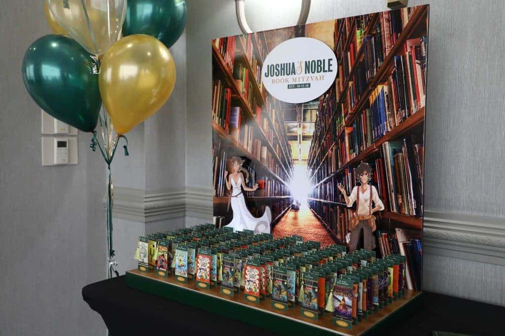 Barnes and Nobles Seating Card Display with Bookmark Place Cards For Book Themed Bar Mitzvah
