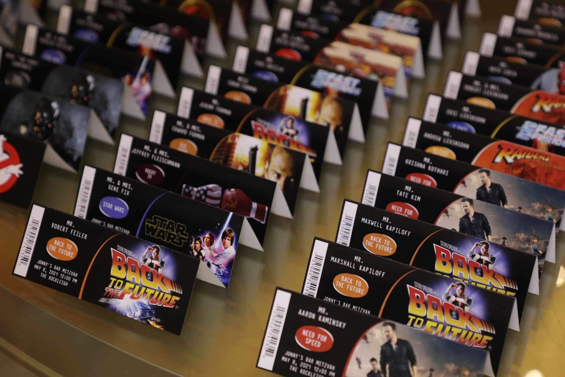 Back to the Future Theme Fold Over Ticket Place Cards for Bar Mitzvah