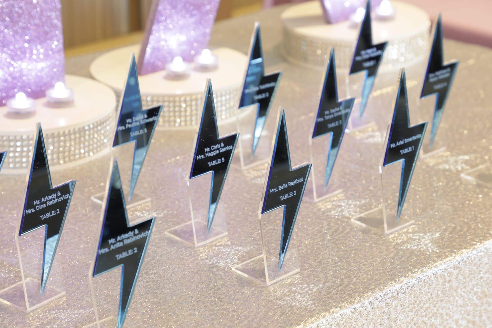 Acrylic Custom Lightning Bold Place Cards for Bat Mitzvah