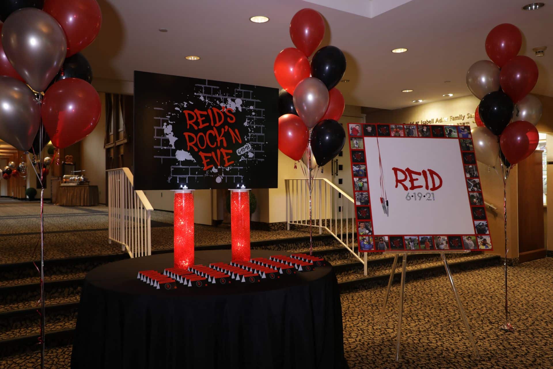 Fold Over Logo Place Cards with LED Candy Bar Style Display and Balloon Tree