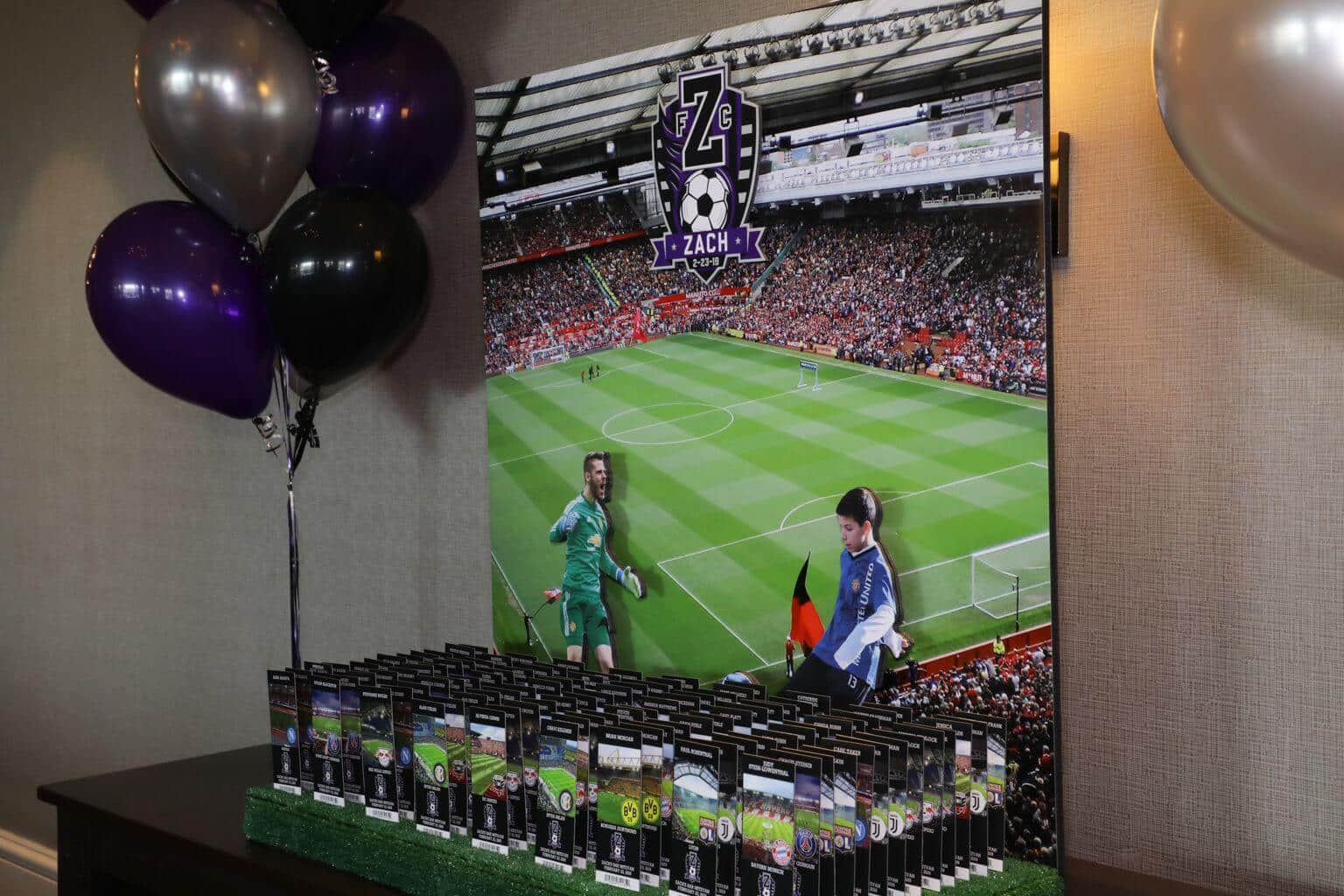 Soccer Stadium Seating Card Display with Photo Cutouts and Sports Ticket Place Cards