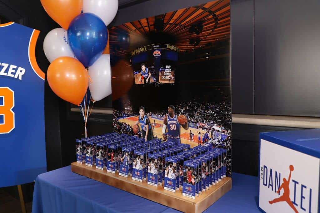 Knicks Stadium Seating Card Display with Cutout Player and Bar Mitzvah Boy