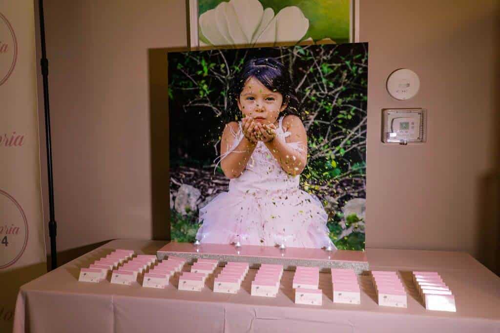 Custom Seating Card Display with Blowup Photo for First Birthday