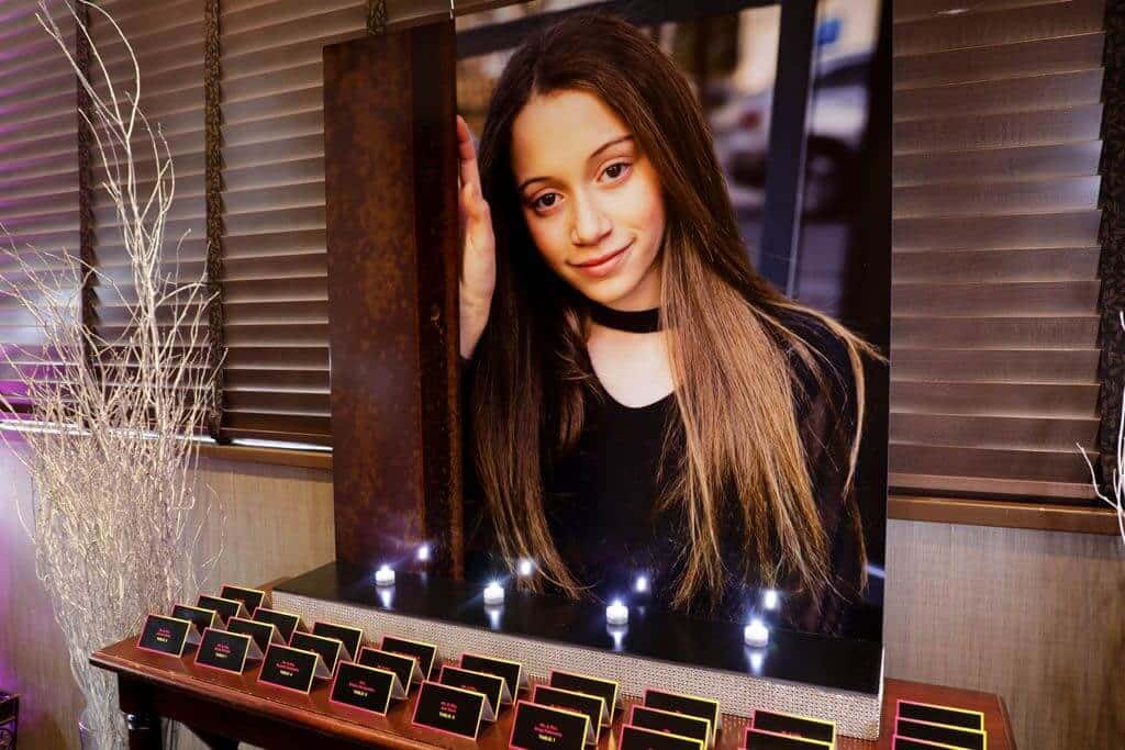 Blowup Photo Seating Card Display for Neon Themed Bat Mitzvah