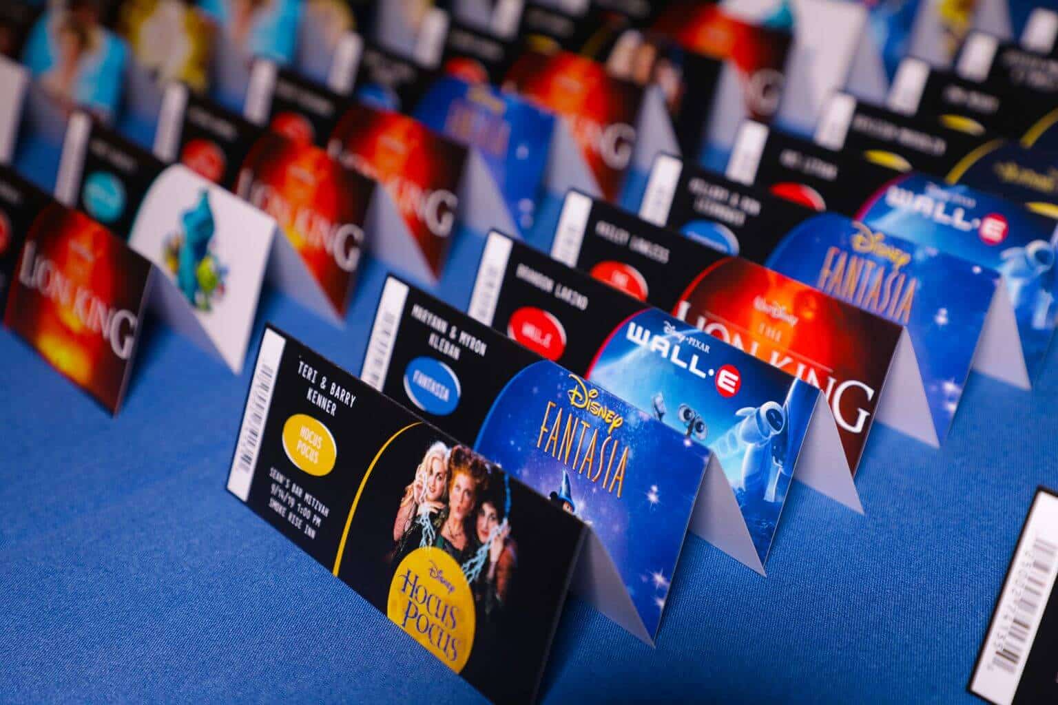 Custom Movie Ticket Place Cards for Disney Themed Bar Mitzvah