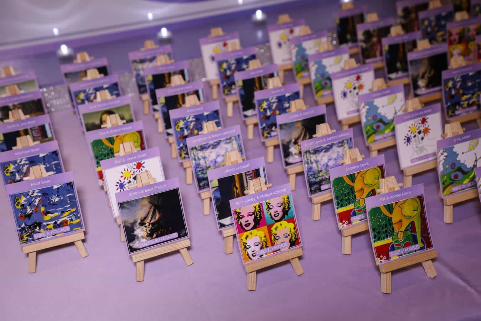 Art Easel Place Cards with Famous Art Prints