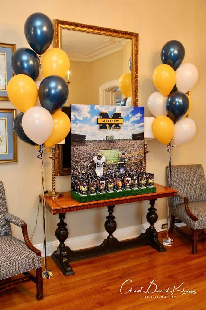 Michigan Themed Stadium Display with Cutout Players and Custom Tickets