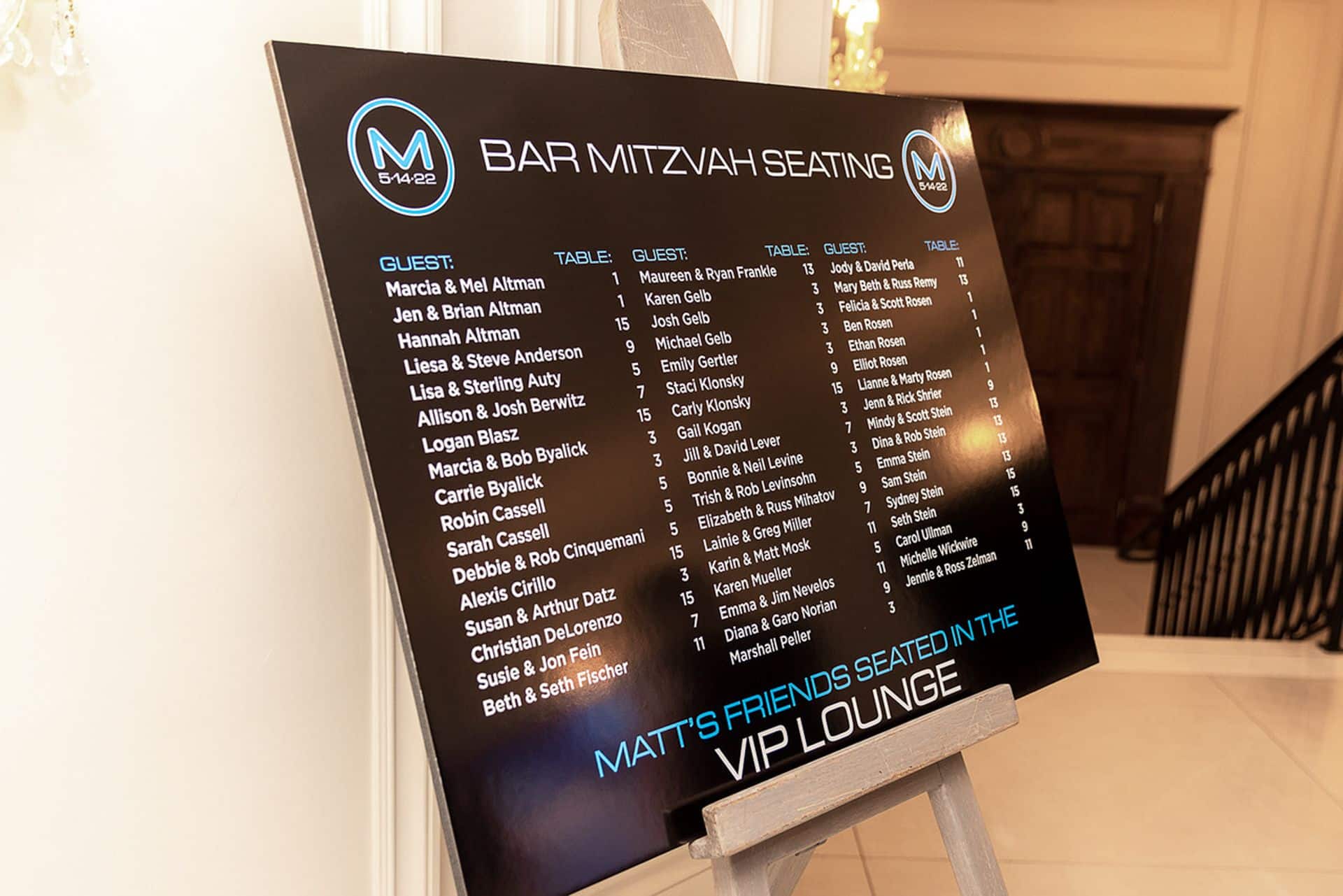 Custom Bar Mitzvah Seating Chart