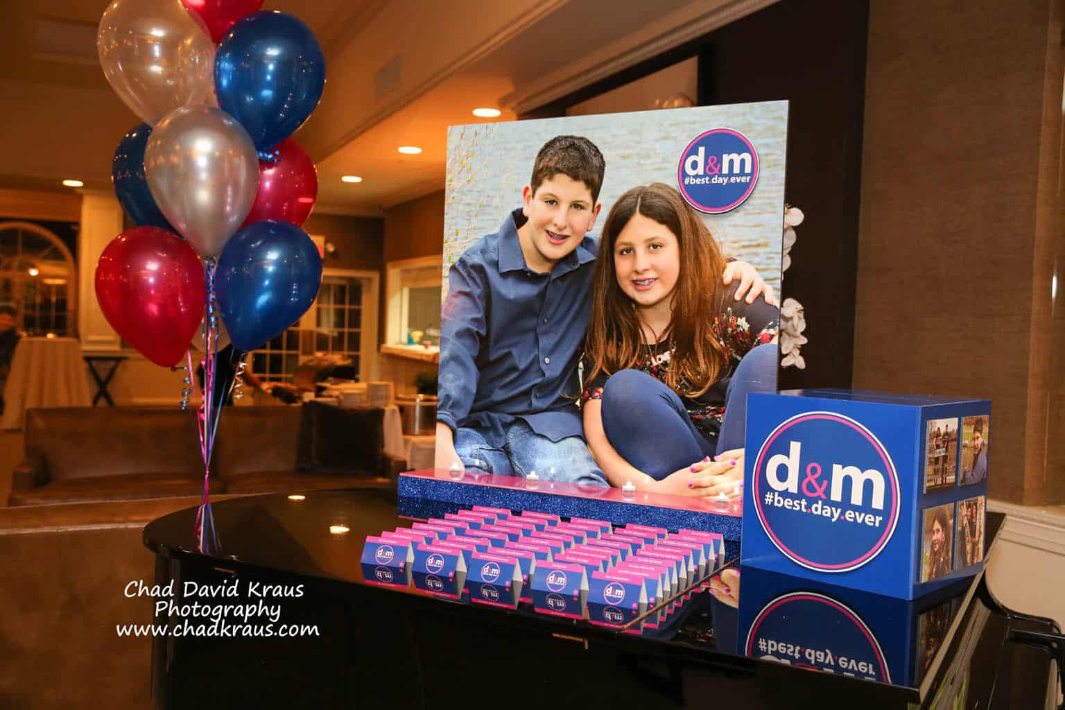 Bnai Mitzvah Seating Card Display with Blowup Photo and Logo Place Cards