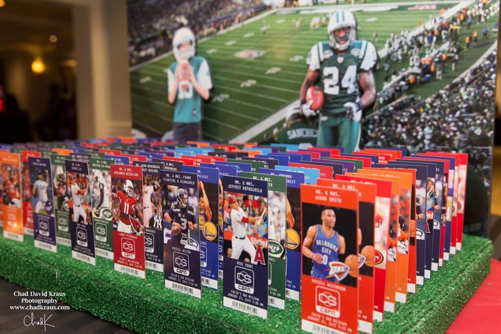 ESPN Sports Ticket Place Cards with Team Logos and Player Photos