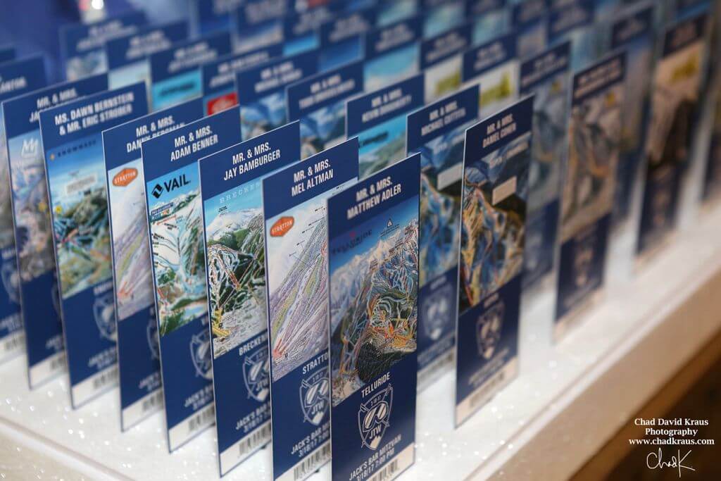 Ski Ticket Place Cards with Custom Logo and Trail Maps