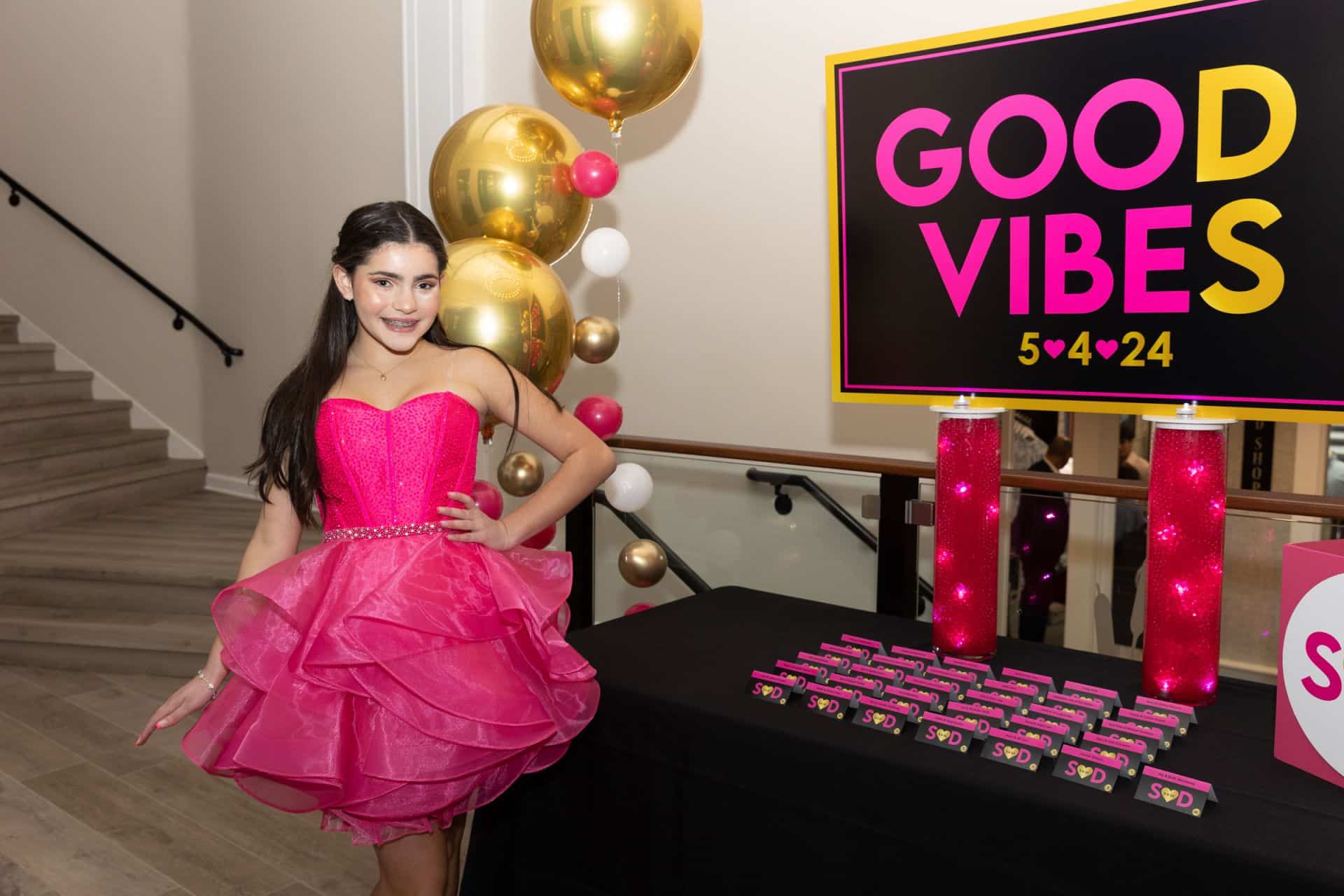 Entrance Decor with Custom Logo Display and Gold Orbz