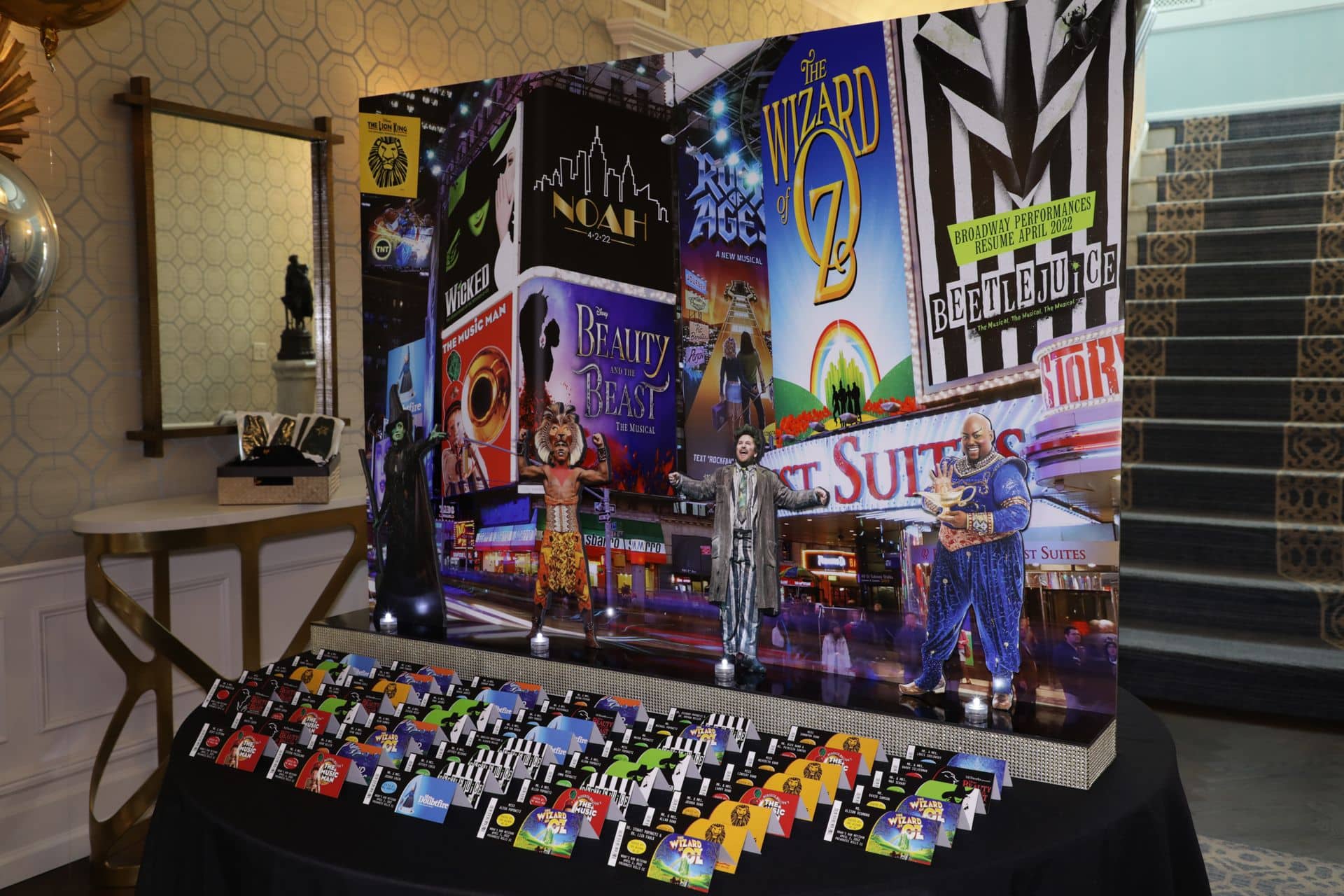 Custom Times Square Photo Backdrop with Broadway Ticket Place Cards