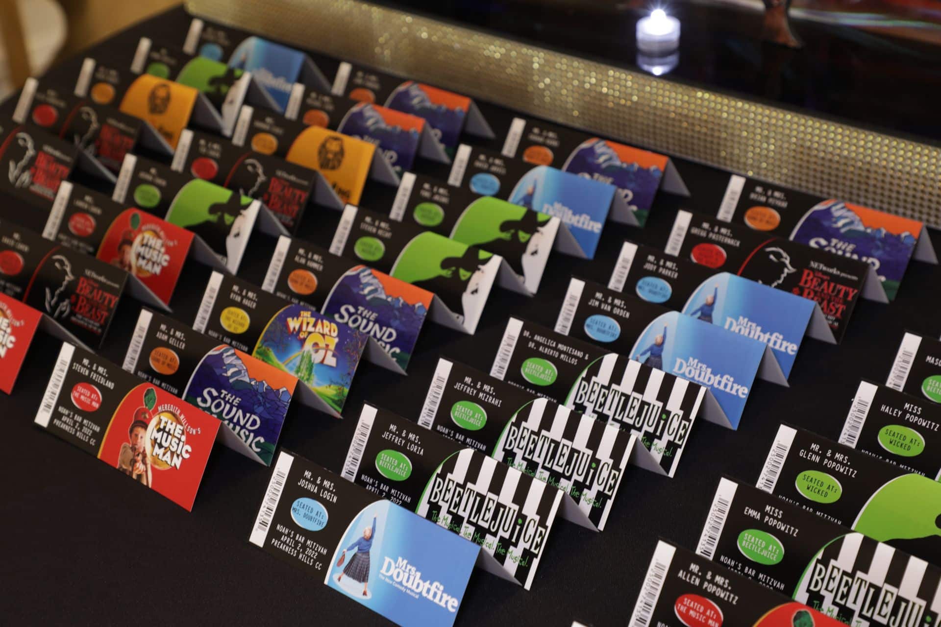 Broadway Show Ticket Place Cards for Bar Mitzvah