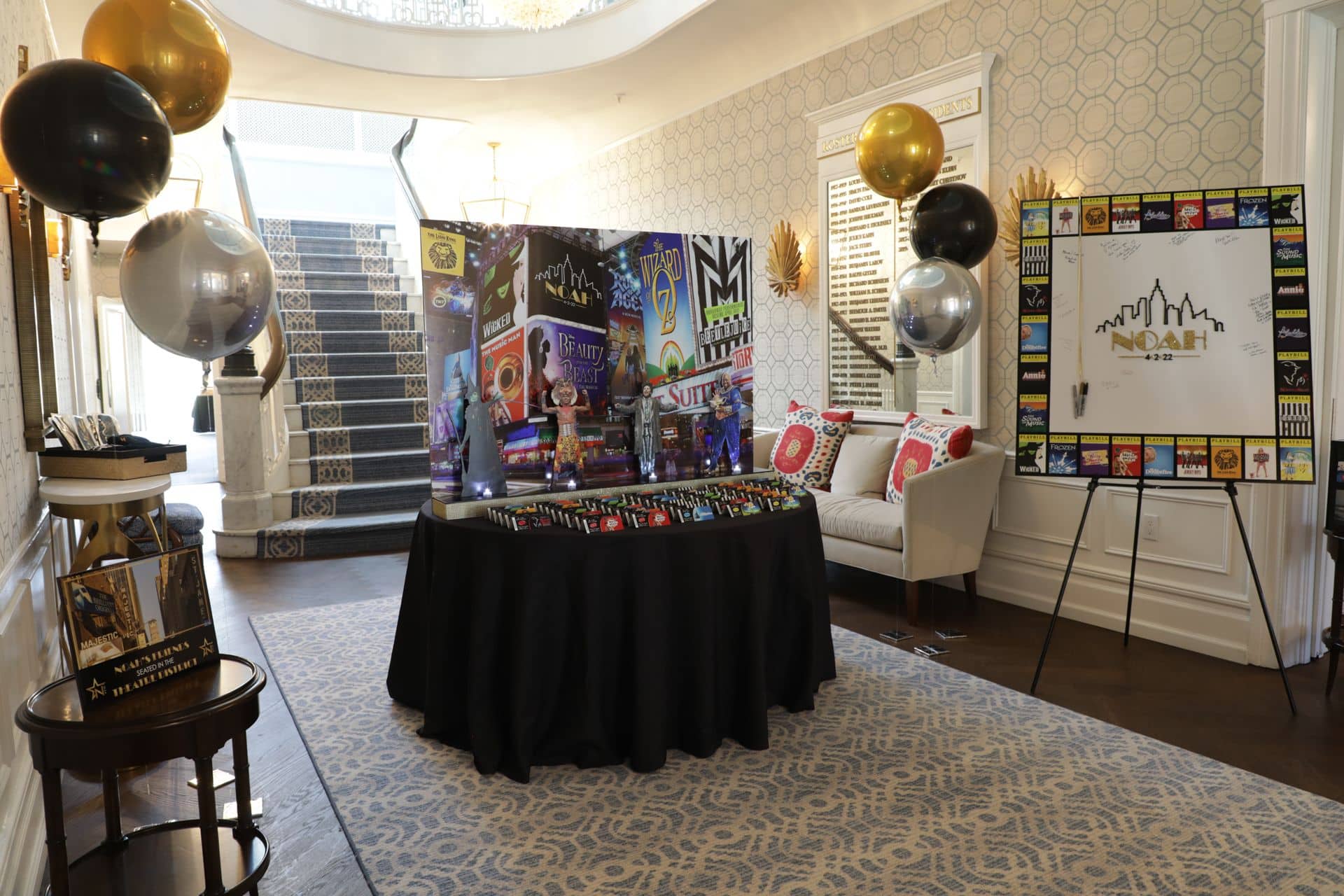 Custom Themed Entrance Decor for Broadway Themed Bar Mitzvah at Preakness Hills CC