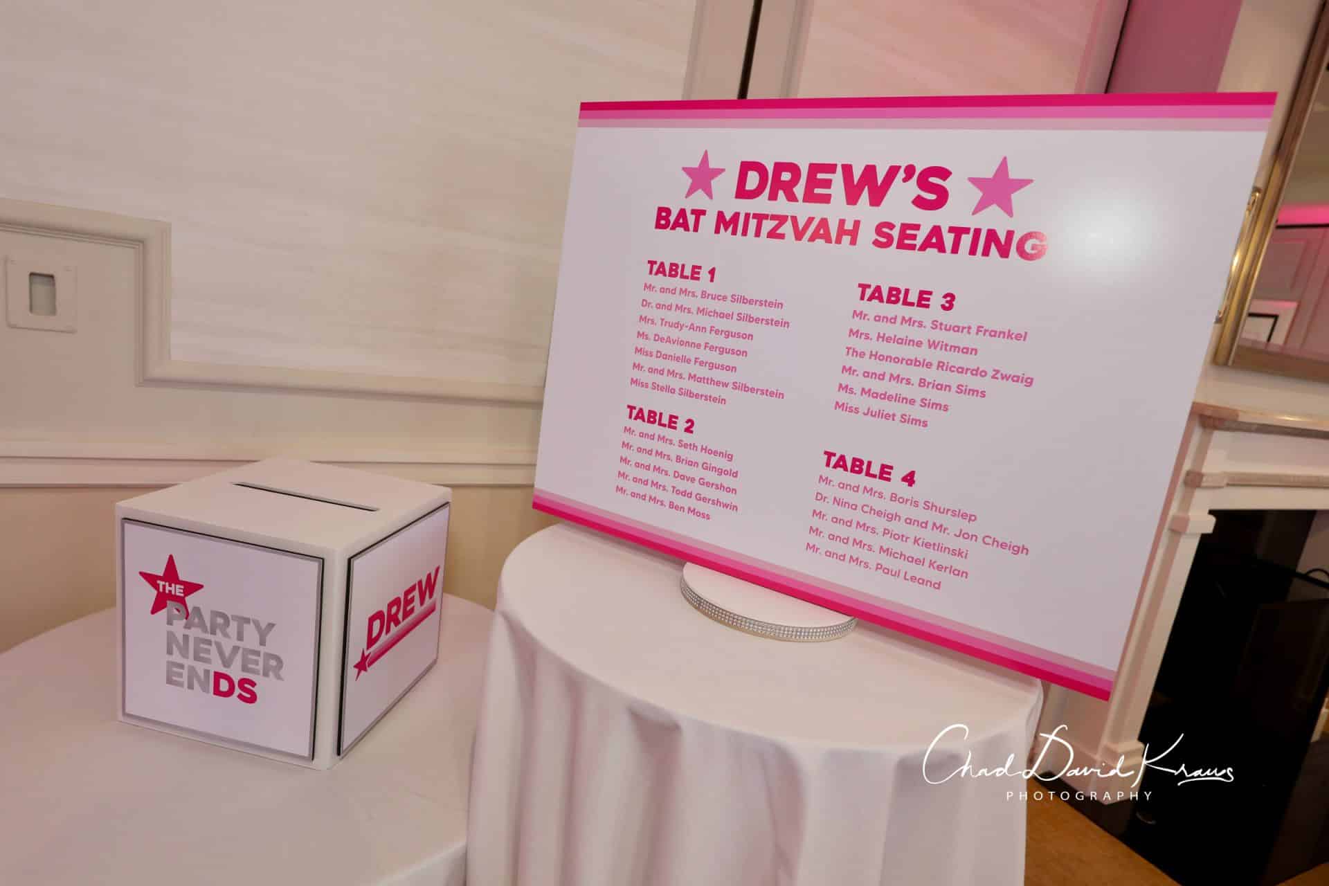 Custom Seating Chart for Bat Mitzvah