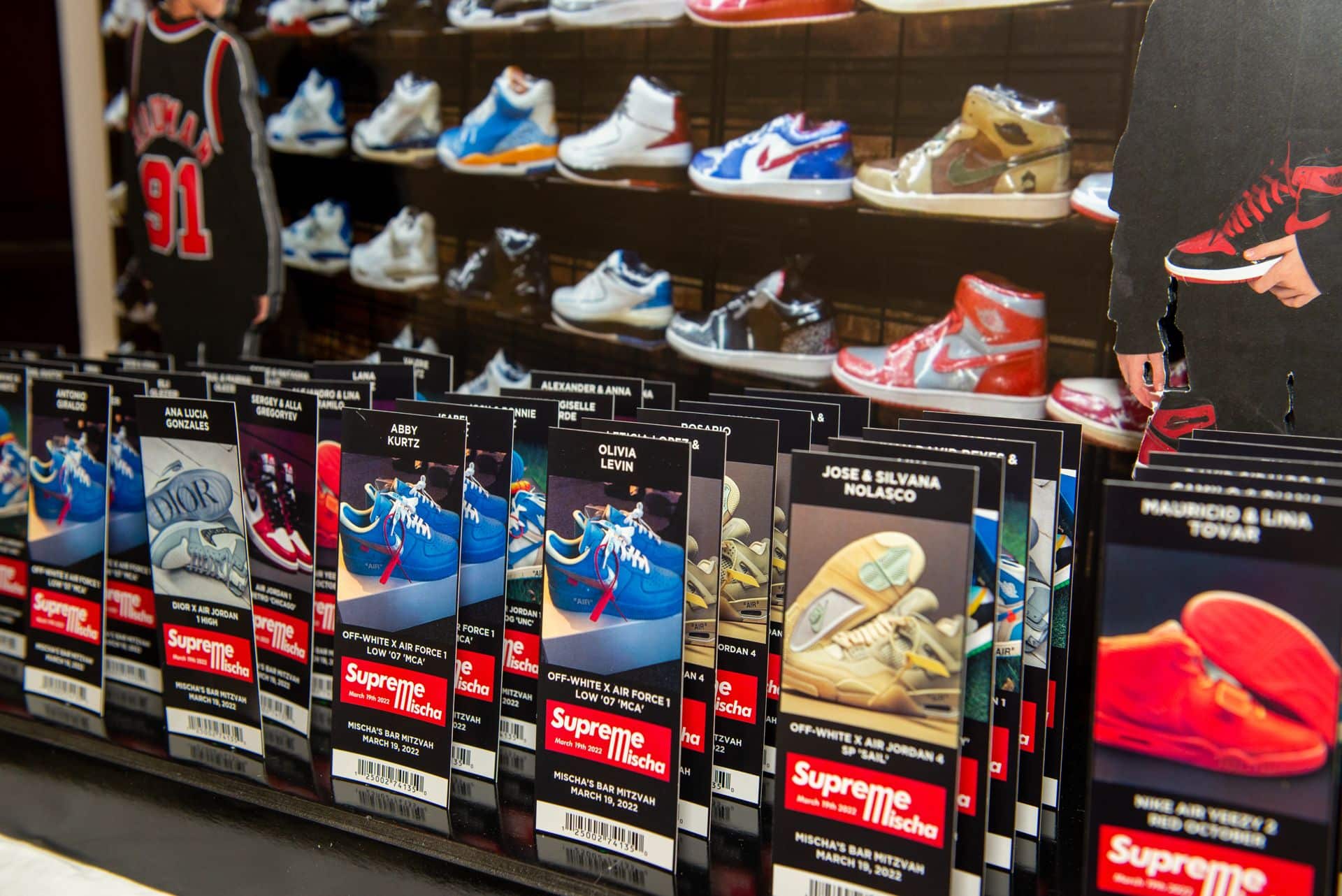 Custom Ticket Place Cards for Sneaker Themed Bar Mitzvah