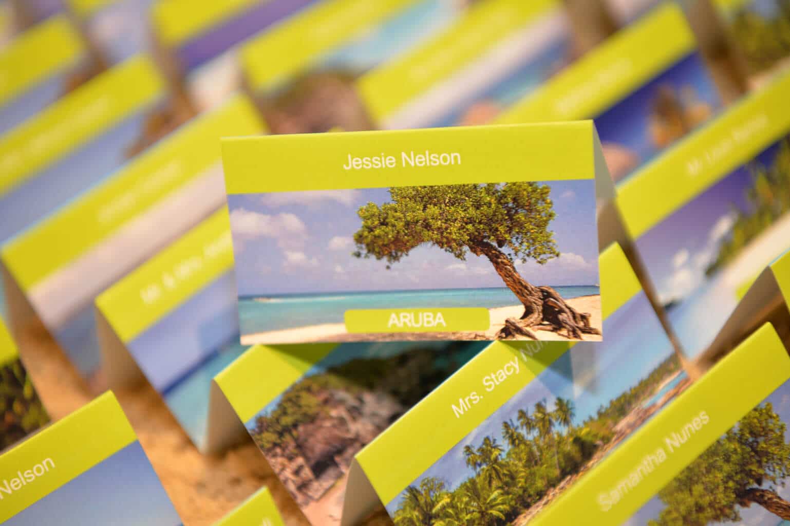 Beach Themed Place Cards in Sand Box Display