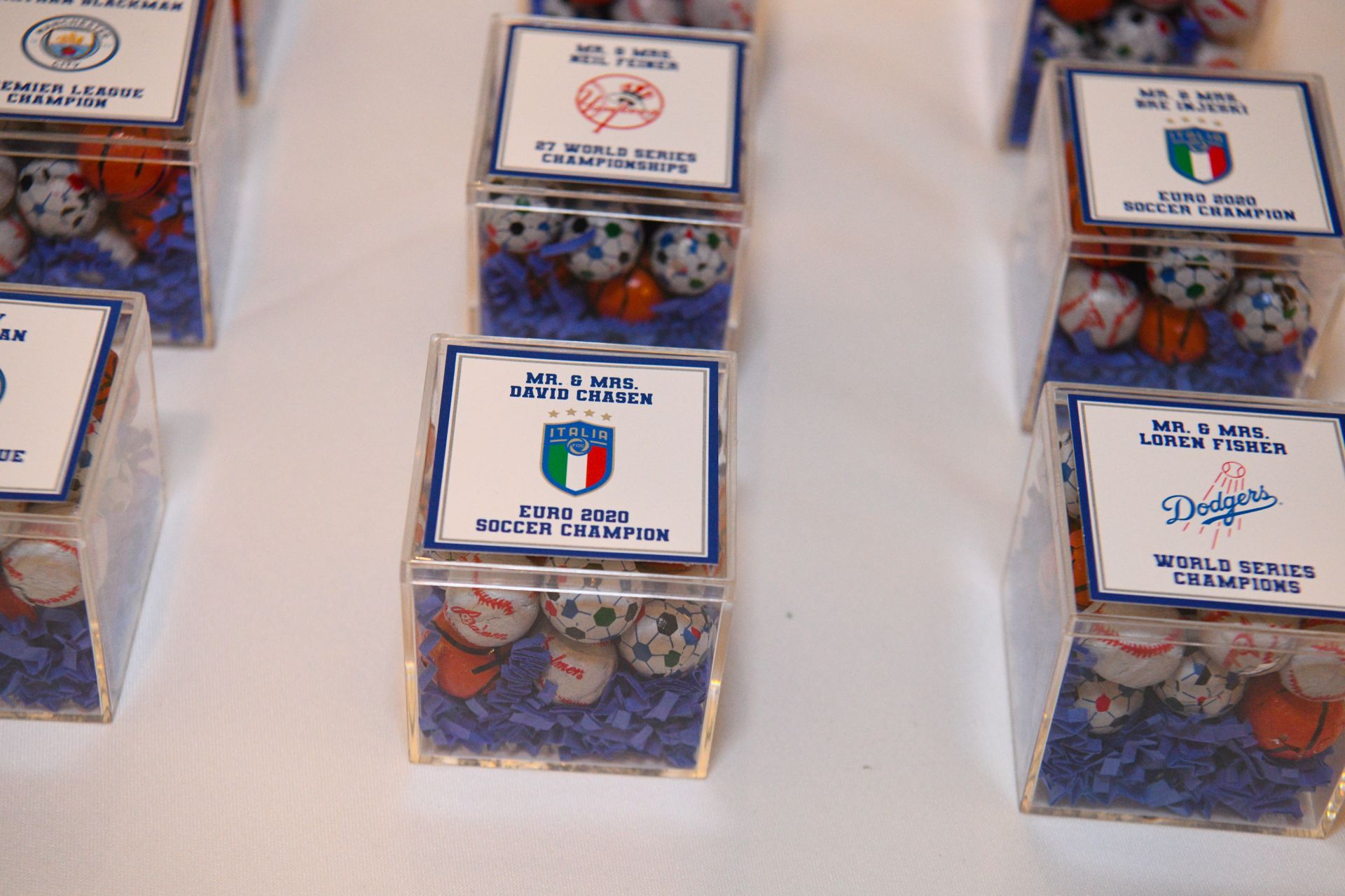 Custom Place Cards with Chocolate Sport Balls for Sports Themed Bar Mitzvah Decor