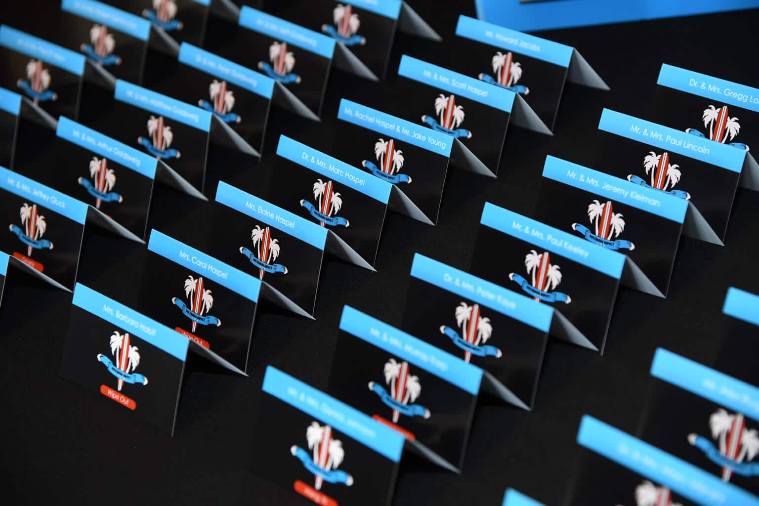 Surf Themed Seating Cards with Custom Logo